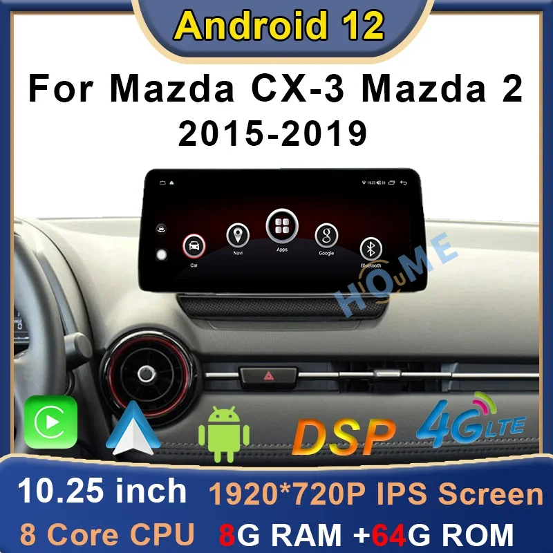 

Car Multimedia Player GPS Navigation 12.5inch Android12 8+64G for Mazda 2/Mazda CX3 /CX-3 Auto Stereo CarPlay WiFi 4G Bluetooth
