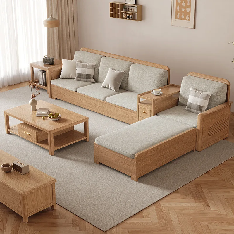 Nordic ash wood solid wood sofa combination fabric sofa modern simple large and small apartment living room - Image 2