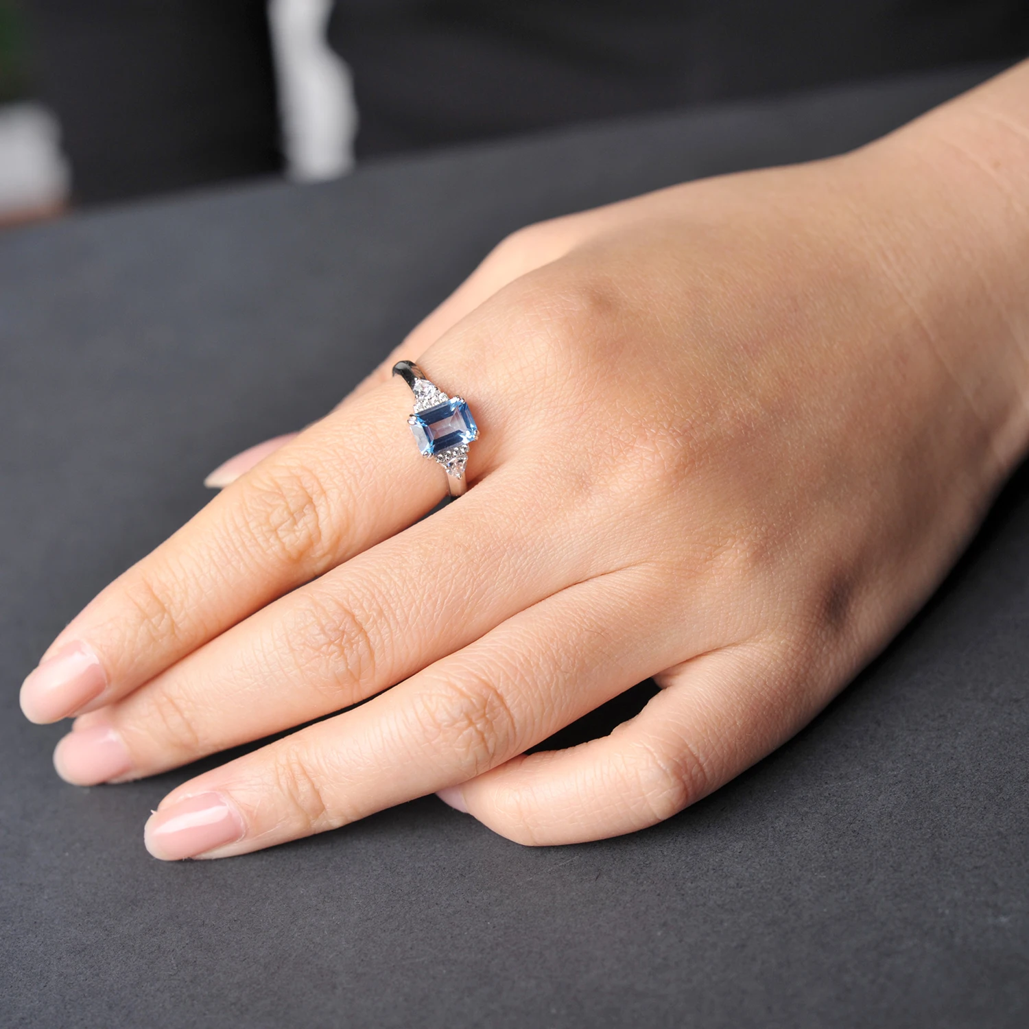 Potiy Sky Blue Topaz 에메랄드 커팅 반지, 여성용 선물,  쥬얼리, 우아한 발렌타인 패션, 무료 배송