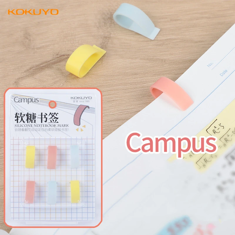 6pcs KOKUYO Silicone Notebook Mark Set Campus Candy Color Soft Bookmarks for Books Index Tag Marker Office School F7123