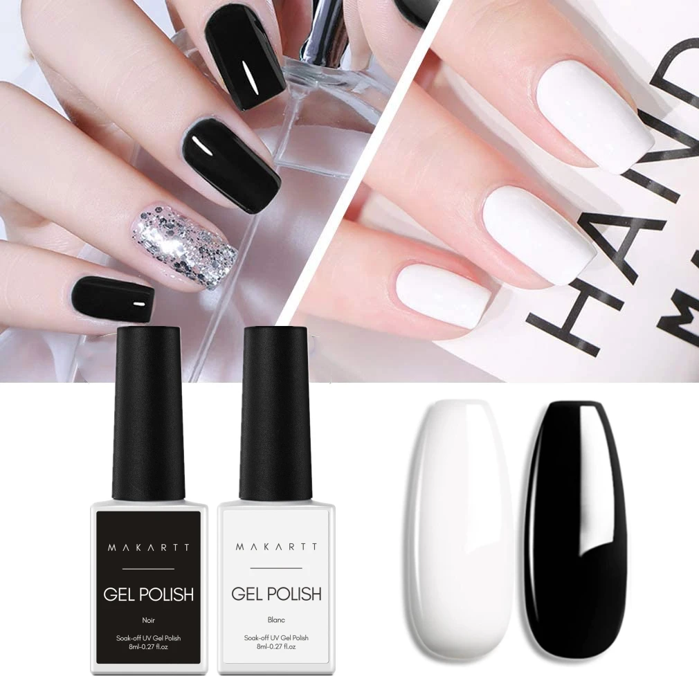 Makartt Black White Nail Gel Polish Kit Holographic Gel Polish Set Soak Off UV LED Varnish Manicure Nail Art