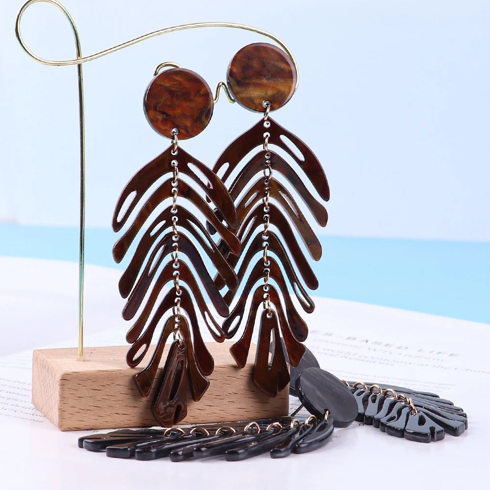 Statement Bohemian Acrylic Leaf Drop Earrings for Women Fashion