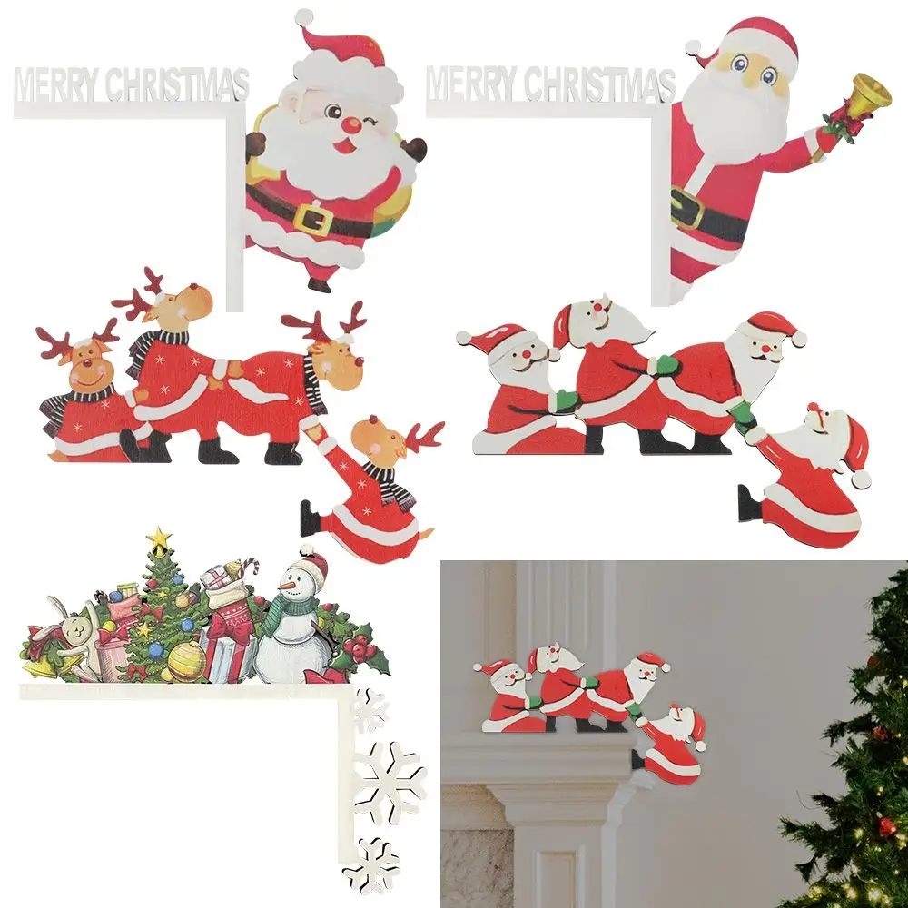 ChristmasDoorFrameDecorWoodenSantaClausElkOrnamentsMerry