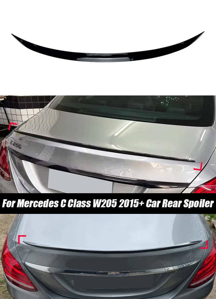 Für Mercedes Benz W205 C Klasse AMG 2015+ C43 C63 C200 C250 C300 C400 Auto Hinten Stamm Spoiler Lip trim Glanz Schwarz Gummi – Detail 1