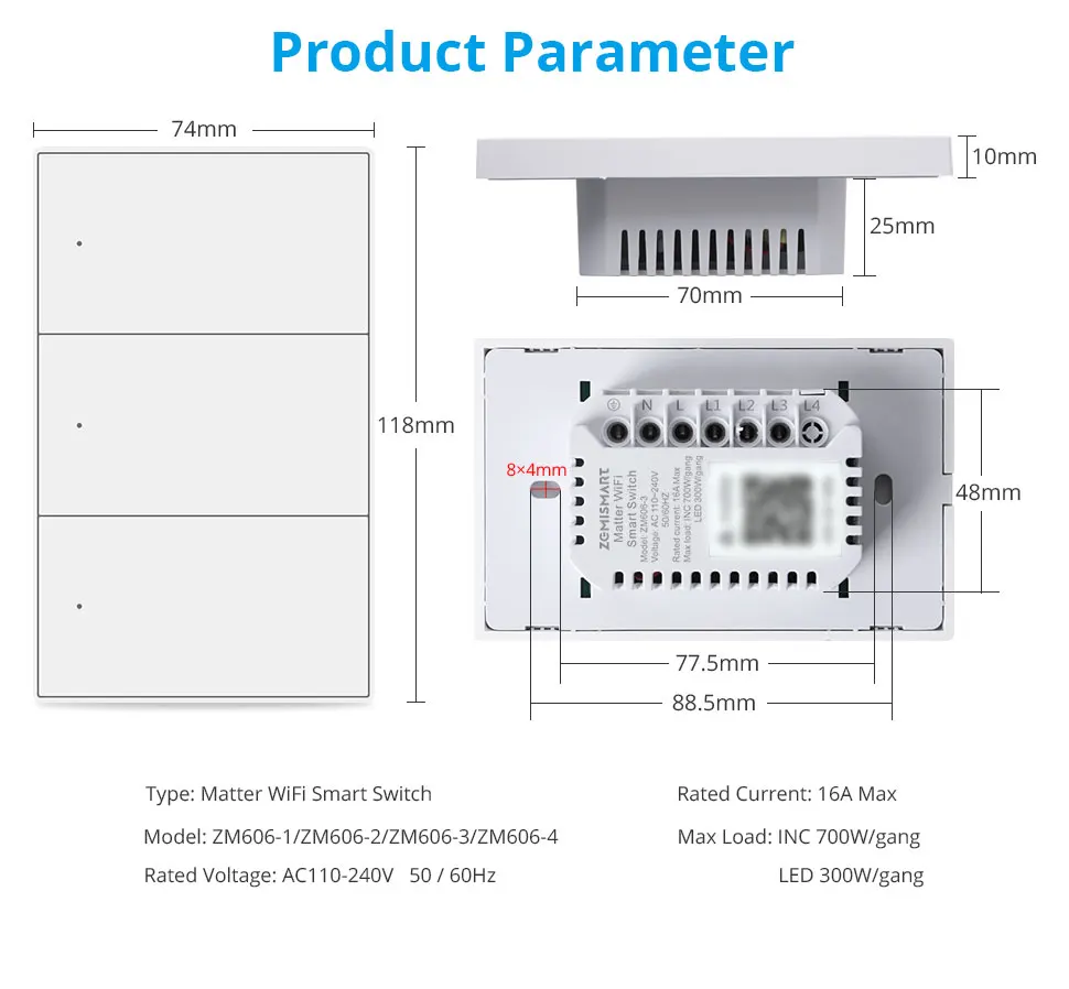 Matter Over WiFi Smart Wall Light Switch 1 2 3 4 6 Gangs with Neutral Switch US