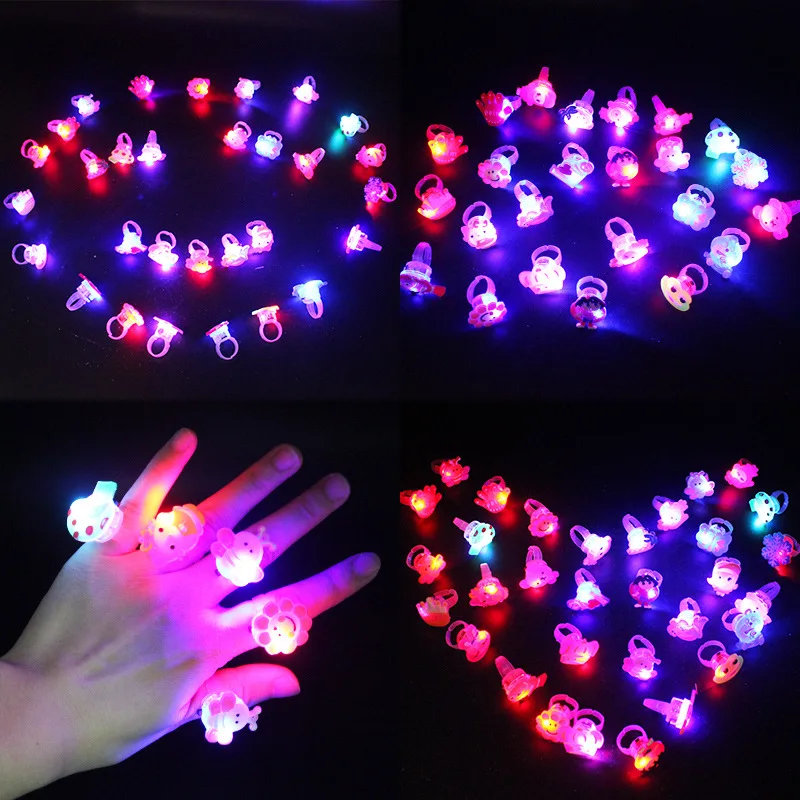 Party Toys Cartoon Ornaments Toy Gift Filler 15Pcs Cartoon LED Luminous Finger Rings Shine In The Dark Light Toys for Baby Girl Birthday Party Favors Gifts Goodie Bag