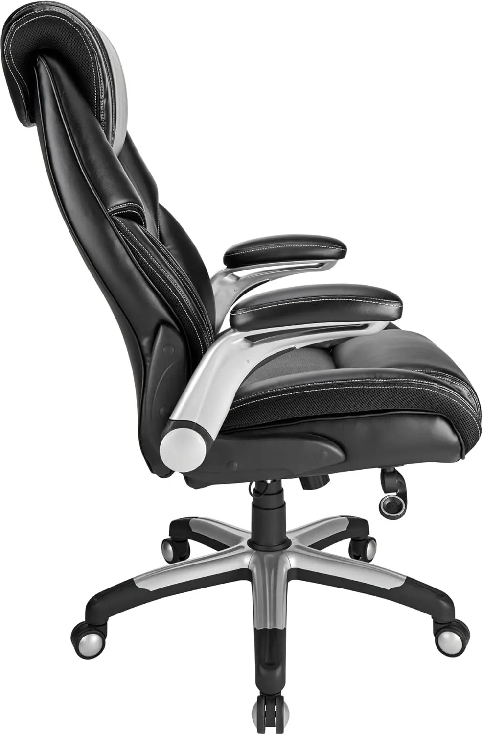Torval Big & Tall Bonded Leather High-Back Computer Office Chair, Black/Silver, BIFMA Compliant