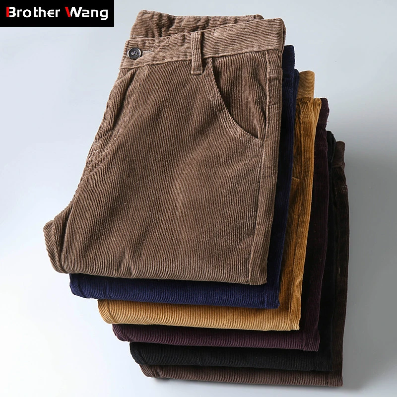 Pantalones informales de pana gruesa para hombre, Pantalón elástico de moda, colores, nuevo estilo de negocios, ropa de marca, invierno, 2019| Pantalones informales| -