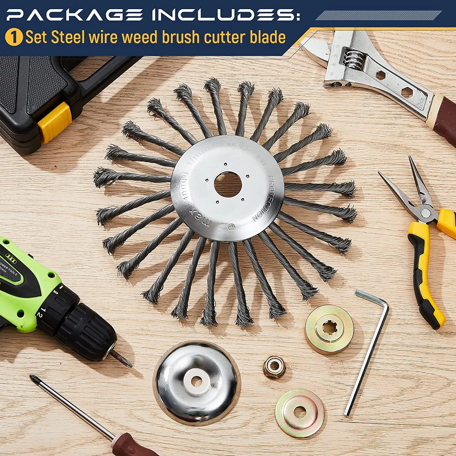 LUSQI 철사 잔디 트리머 헤드, 교체 브러시 커터 포함, 가솔린 잔디 예초기 전동 공구 액세서리, 10 인치