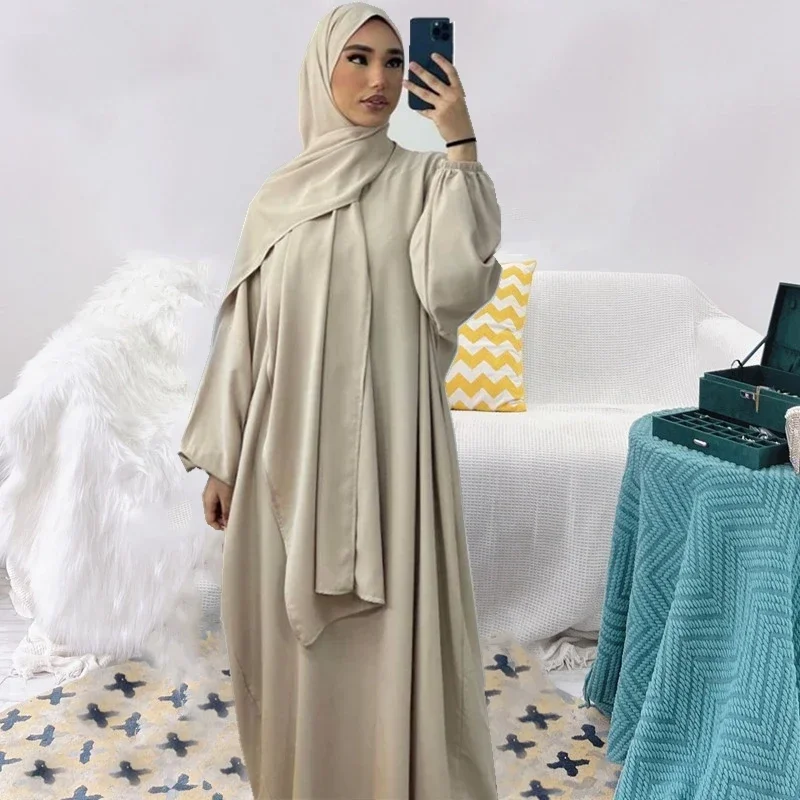 Ramadan Eid Abaya with Hood Integrated Veil Hijab One Piece Prayer Dress for Muslim Women Islamic Abayas Dubai Niqab Djellaba