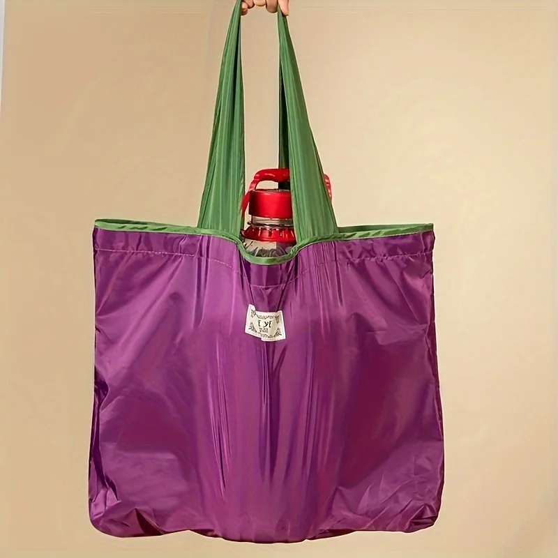 1-Pack Reusable Shopping Bag, Large Capacity Foldable Drawstring Eco-friendly Storage Bag, Casual Shopping Shoulder Bag - 6