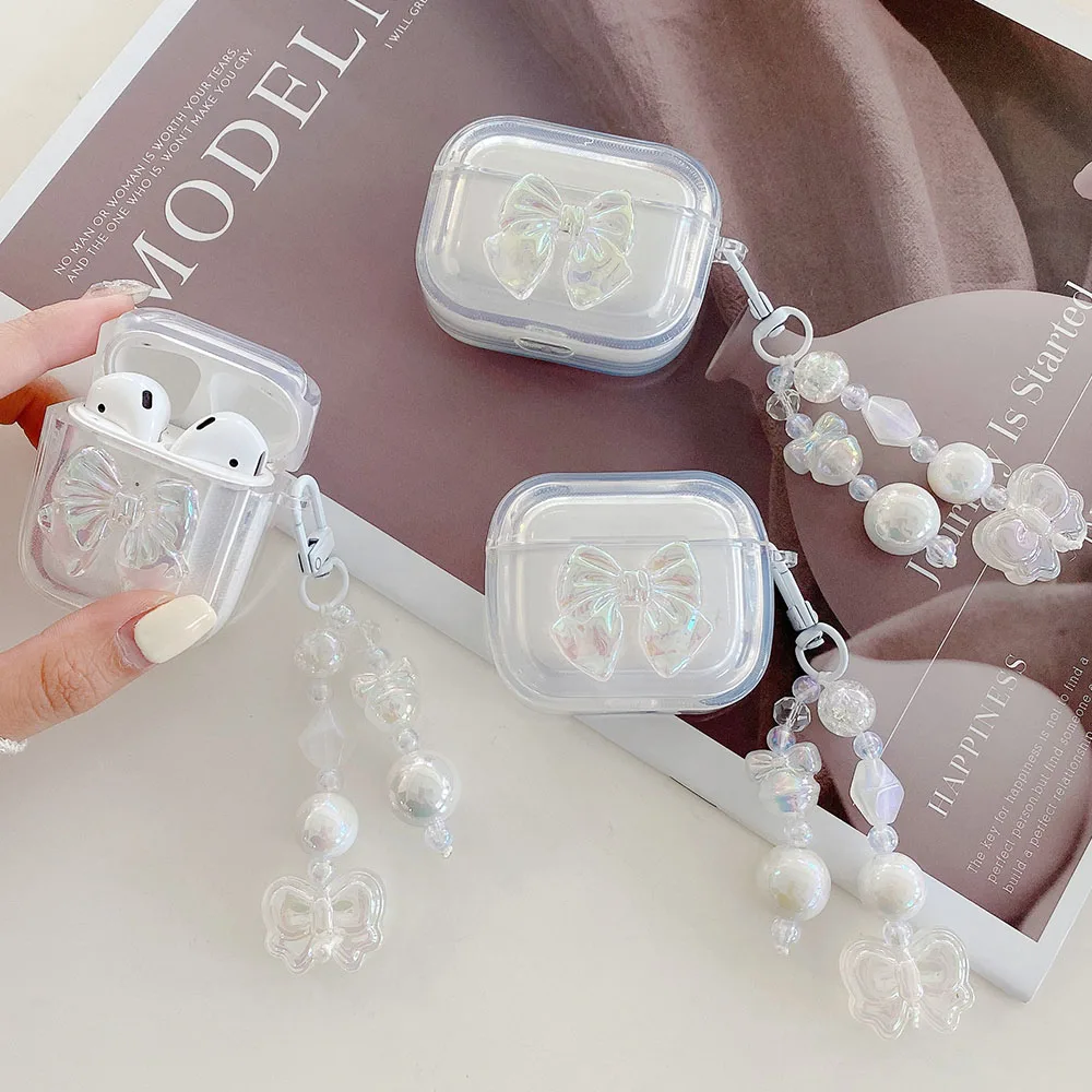 

Transparent Bowknot Keychain Case For Airpods 2 Pro2 Earphone Charging Box Bag Cover For Airpod 1/2/3 Soft Clear Shell Accessory