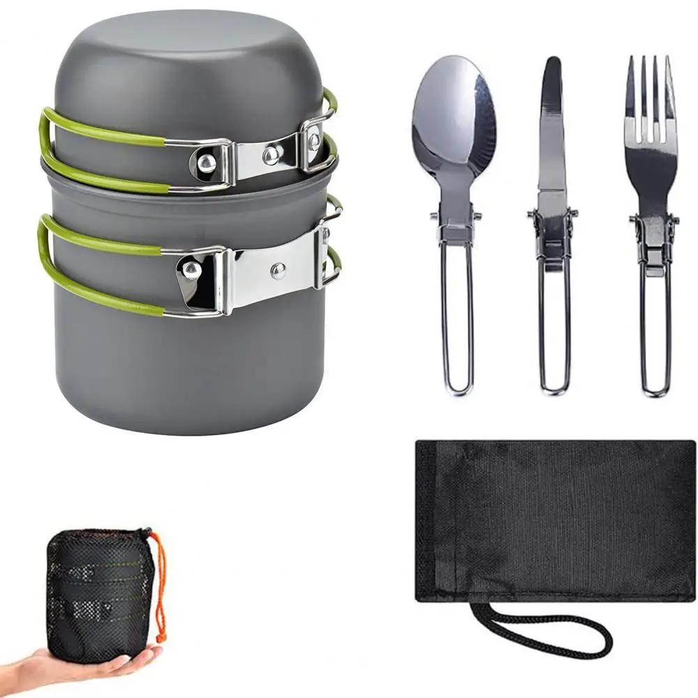 

Camping Cookware Set Outdoor Camping Pot Camping Cookware Set Non-stick Pot with Foldable Handle Heat-resistant for Picnic