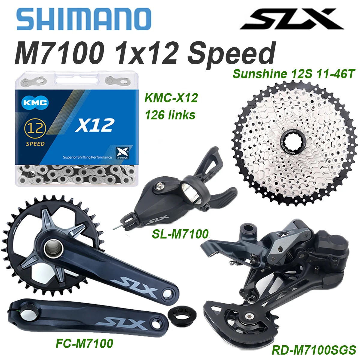 Shimano SLX M7100 12 Speed Drivetrain Groupset 51T Micro Spline