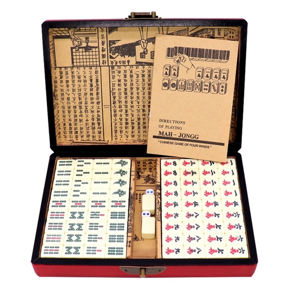 

Mini Chinese Traditional Numbered Mahjong Set Board Game 144 Tiles Mah-Jong Set Portable Chinese Family Toys with Box
