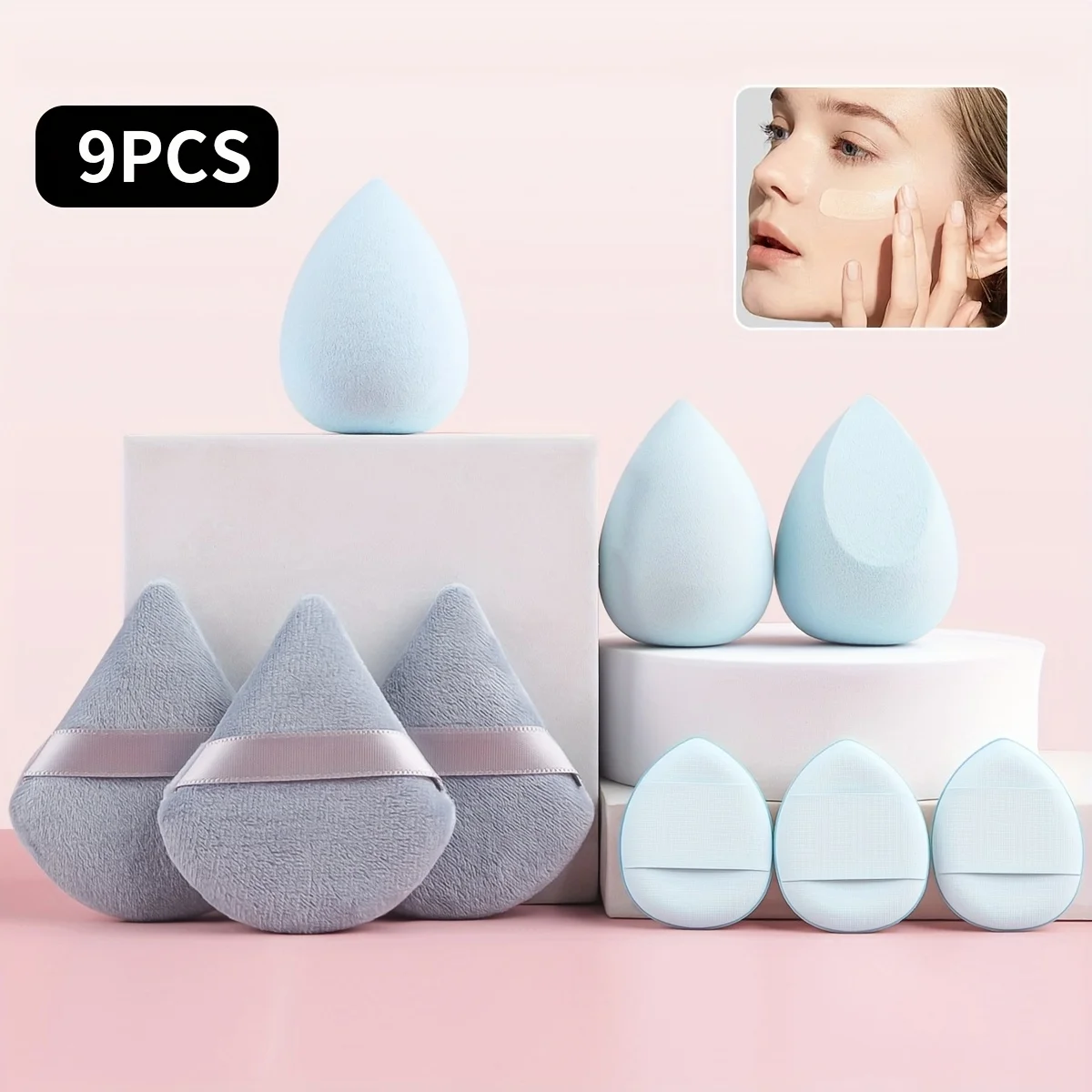 9Pcs Pro Sponge Set: 3 Fan + 3 Egg + 3 Cushion Blenders | Hypoallergenic for Liquid/Powder Makeup | Travel Cosmetic Applicators