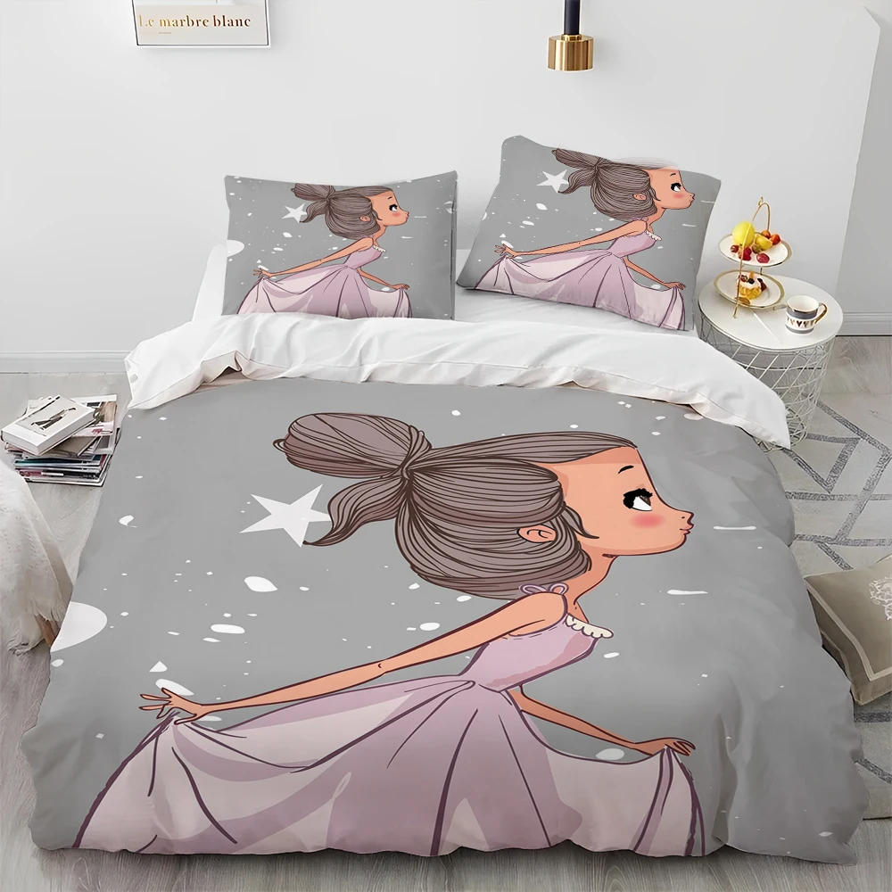 Cartoon Cute Ballet Girl Ballerina Comforter Bedding Set,Duvet Cover Bed Set Quilt Cover Pillowcase,Queen Size Bedding Set Kids 3