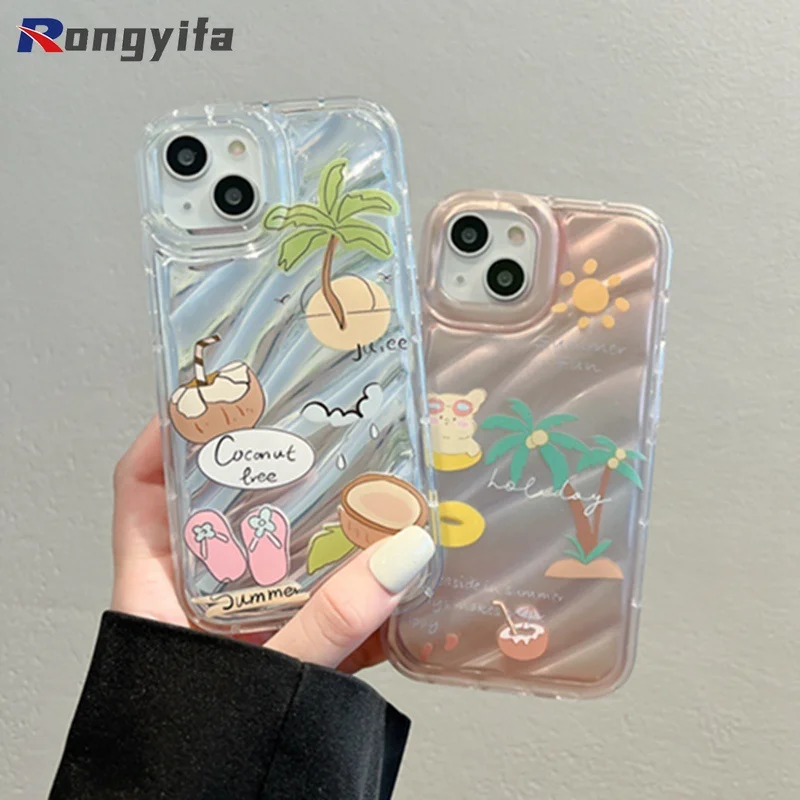 

For Vivo V21 4G V21 5G V21S 5G V23E V20 Pro X90 Pro Y75 4G S10 Pro Phone Case Cute Bear Soft Coconut Tree Back Cover