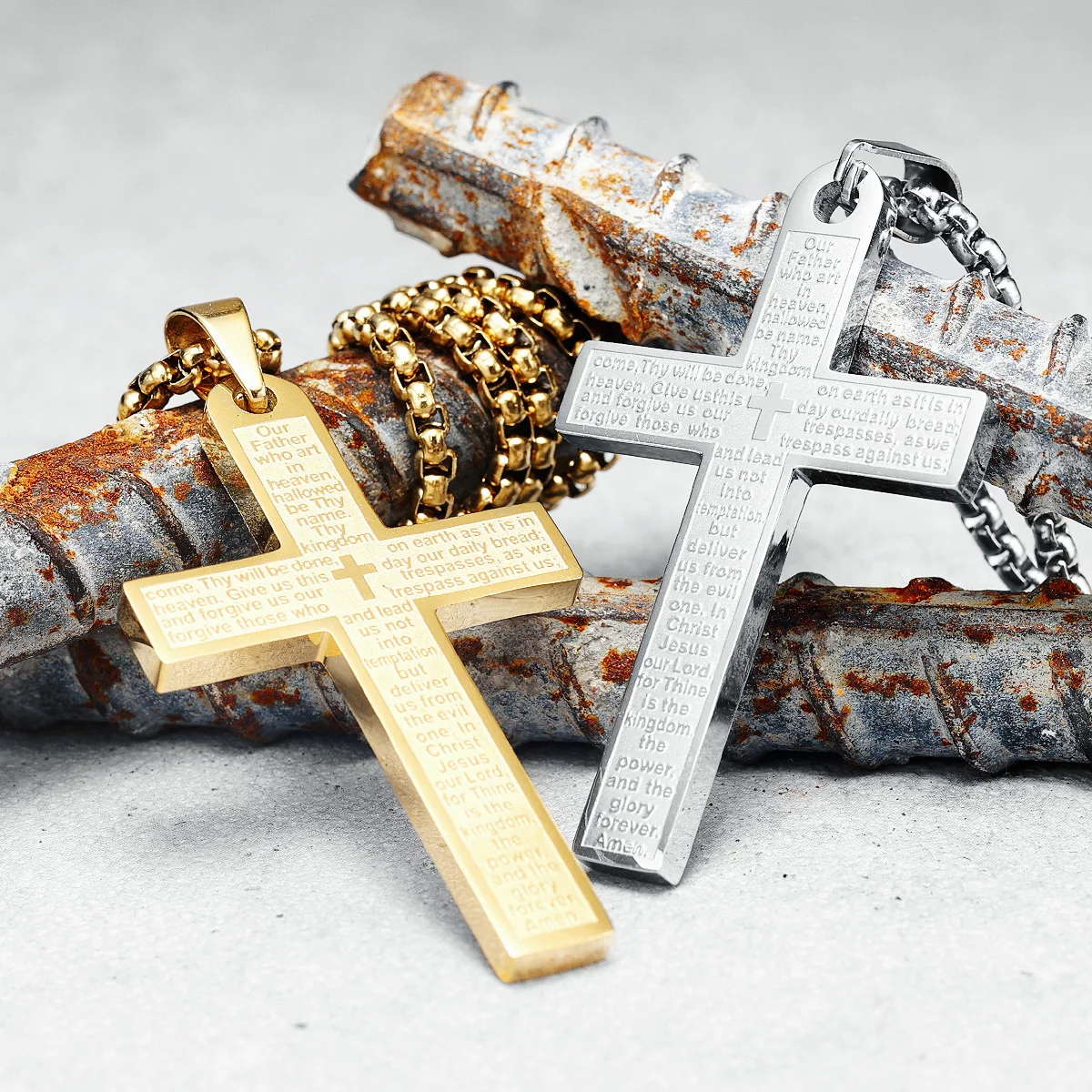 Bible Cross Necklace Scripture 316L Stainless Steel Men Women Pendant Chain Religion Belief For Male Couple Jewelry Best Gift