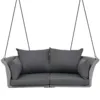 Gray Wicker Hanging Swing Chair with Cushion for 2-Person 3
