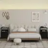 Set of 2 Nightstands with Charging Station USB Ports AC Outlets Fabric Drawers Small End Table Bedroom Living Room 3