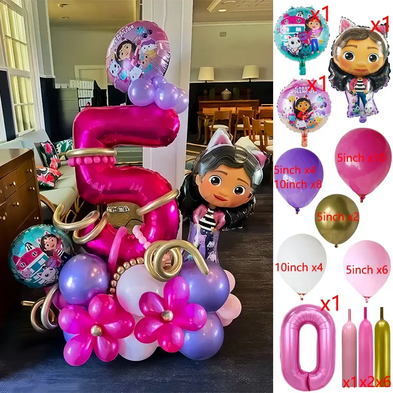 47 Stück süße Gabby Puppenhaus Katzen Thema Ballon Kindergeburtstag Party Dekoration Latexfolie Ball Mädchen Gabbys Puppe Ballon Spielzeug – Detail 1