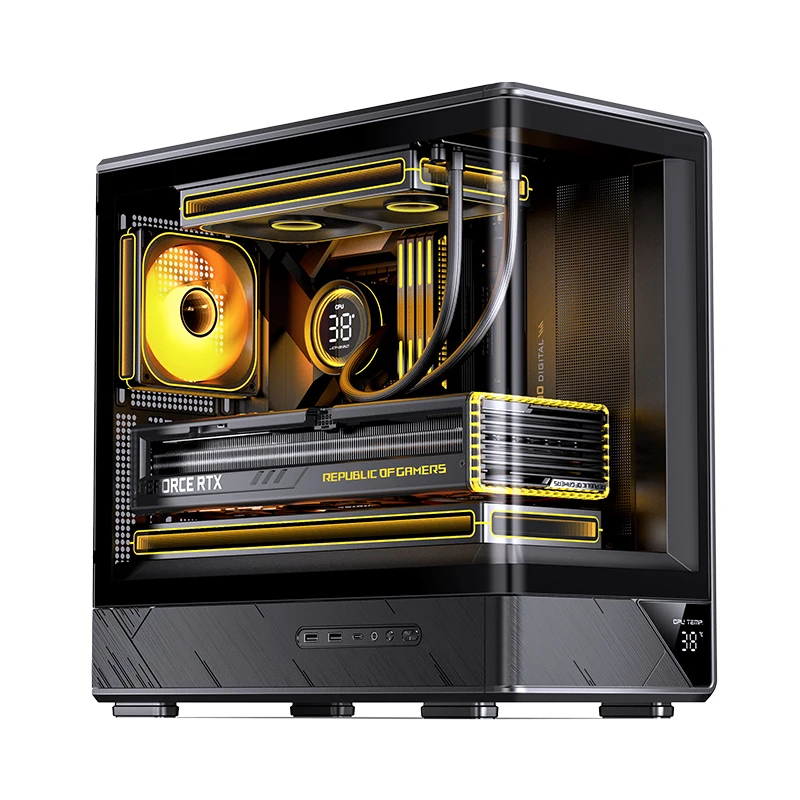 JONSBO D200 MATX 컴퓨터 케이스 기둥이없는 바다 전망 룸 데스크탑 게임 섀시 240 수냉 디지털 디스플레이 화면
