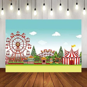 Tło targowe Cartoon cyrk karnawał plac zabaw karuzela diabelski młyn Park rozrywki baner fotografia tło