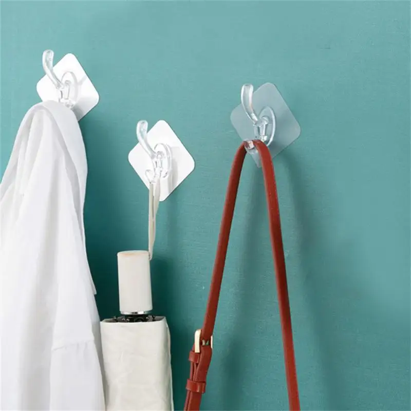 Wall Hooks Adhesive Wall Hook Transparent Household Storage Hook Towel Hooks Load-bearing Kitchen Organizer Key Holder