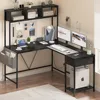 L Shaped Desk Gaming Desk with LED Strip & Power Outlet, Reversible L-Shaped Computer Desk with Storage Shelf & Drawer, 2