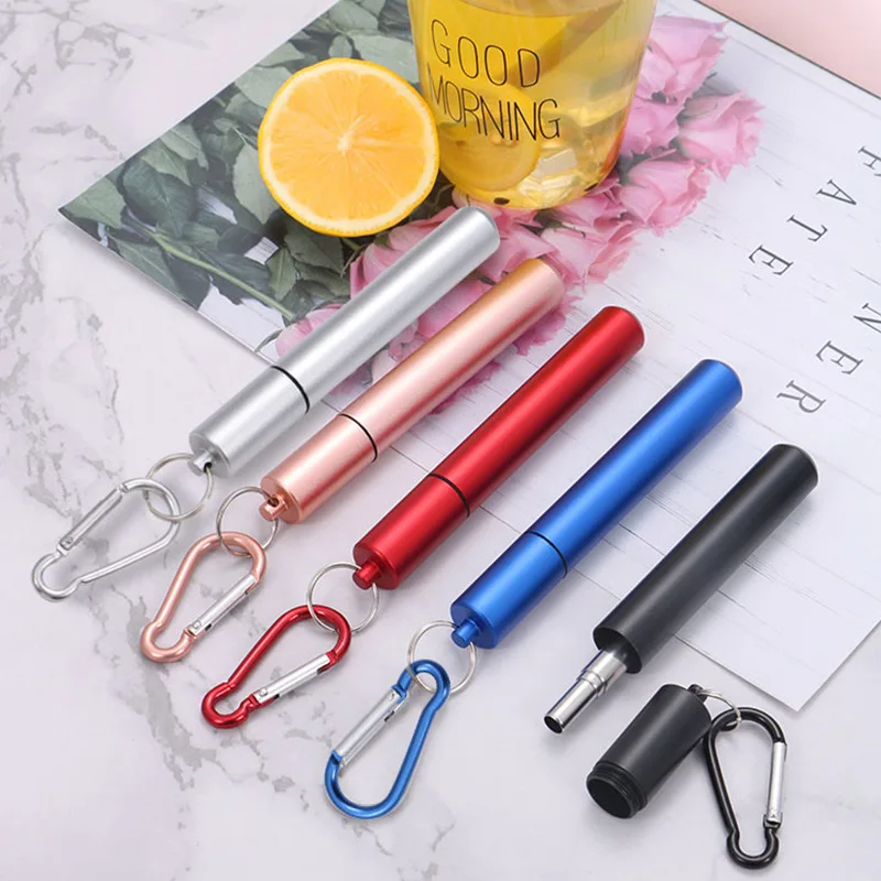 Reusable Telescopic 304 Stainless Steel Metal Straw with Cleaning Brush Portable Drinking Set for Travel with Case drinking straws metal straw set