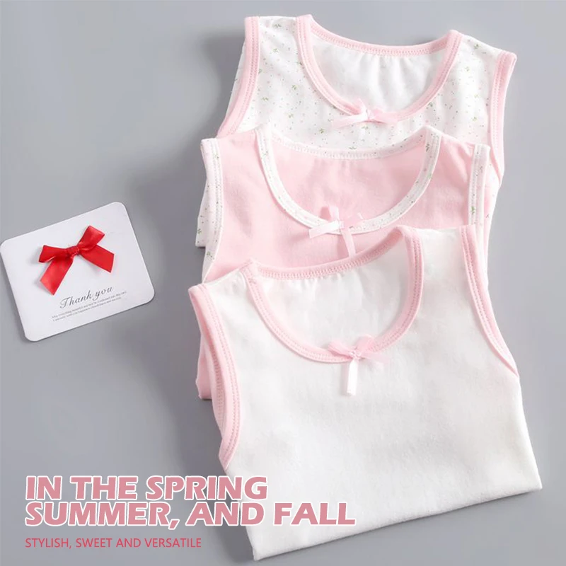 Summer Girls Tanks Halter Solid Color Camisoles Floral Cotton Kids Underwear Casual Strappy Tops Bow Tie Square Collar kids underwear kids tops