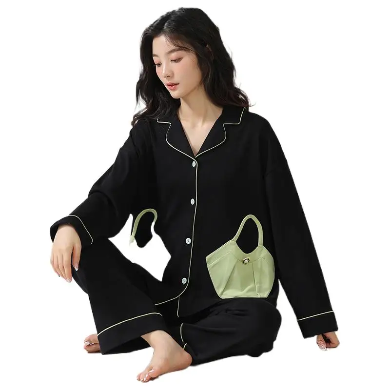 

Pajamas Women's Spring And Autumn Pure Cotton Long Sleeved Pants 2023 New Casual Style Outwear Home Suit Set Loose Fit Female