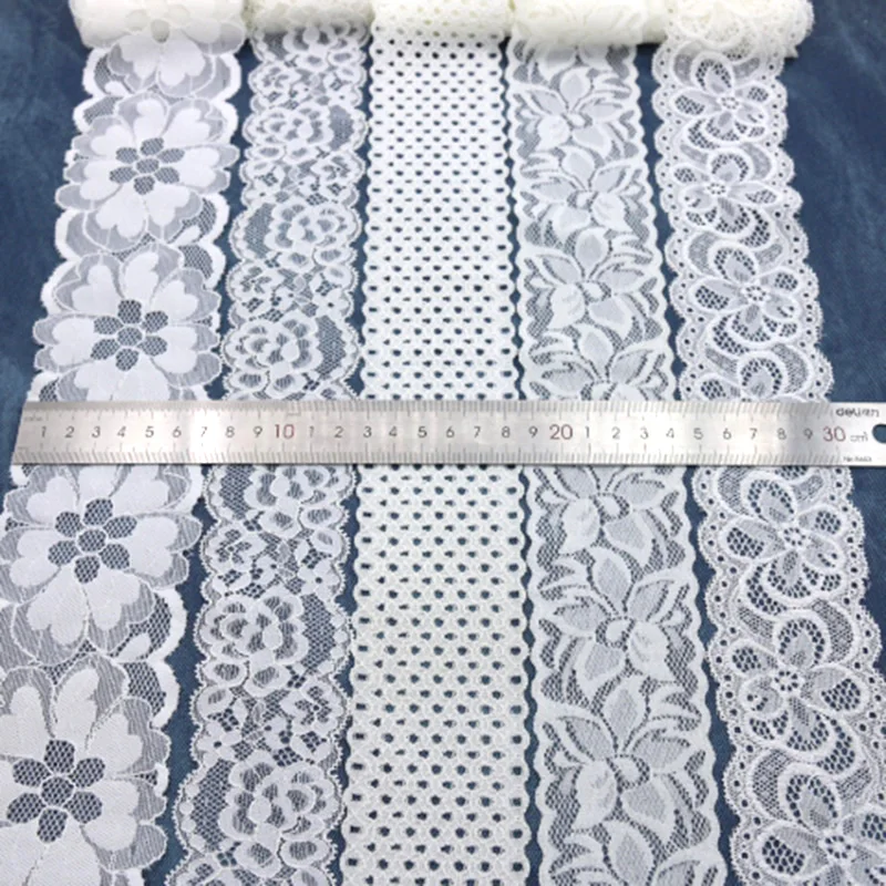(5 Meters/roll) White Elastic Lace Sewing Accessories Textile Fabrics Home Wedding Dress Decoration Bouquet Gift Box Package DIY
