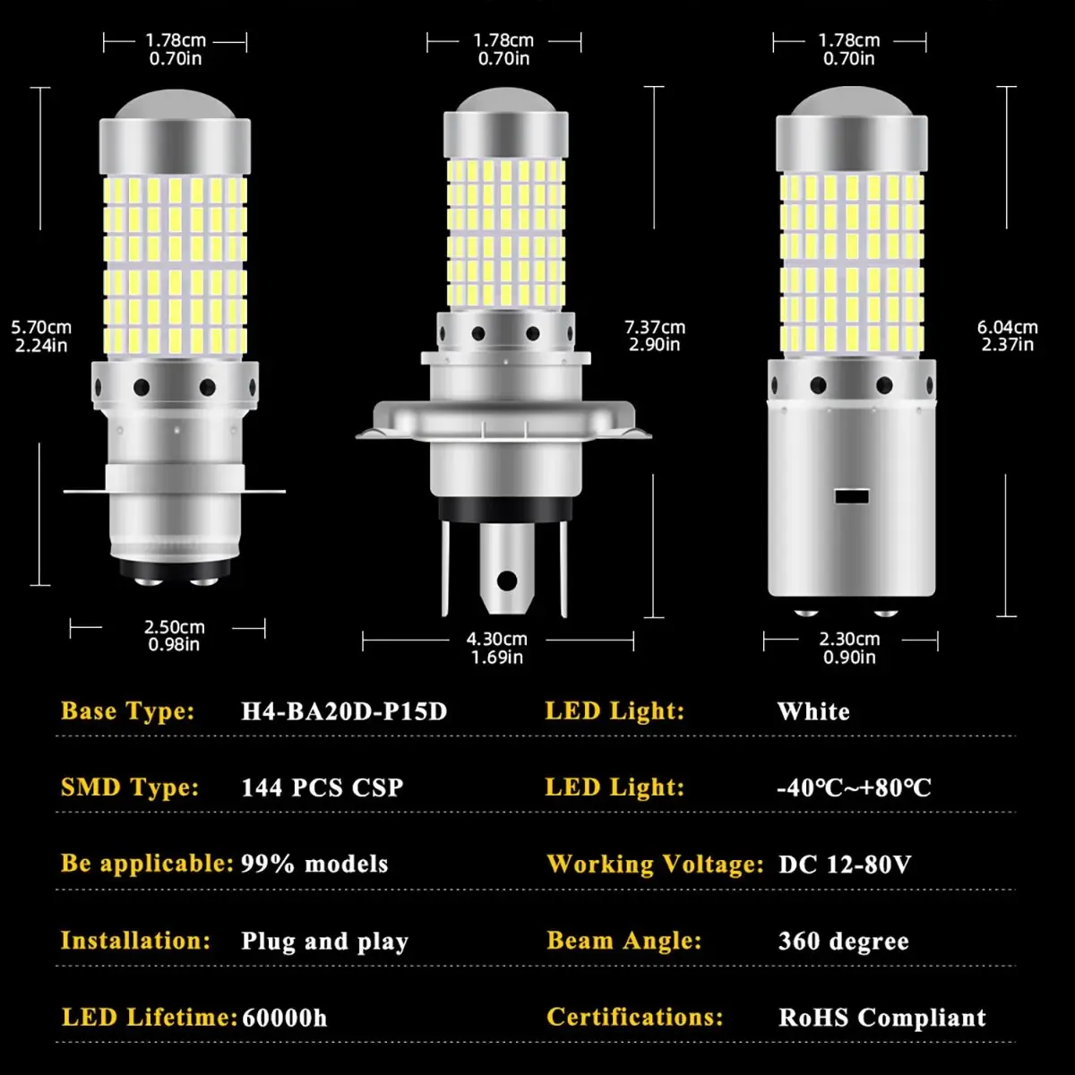 H4 P15D BA20D Motorcycle Headlight Bulbs 144 SMD 12v LED Headlamp Fog Light Spotlight 1PCS motorcycle headlight motorcycle fog lights motorcycle led lights led motorcycle lights led lights motorcycle driving lights bike light