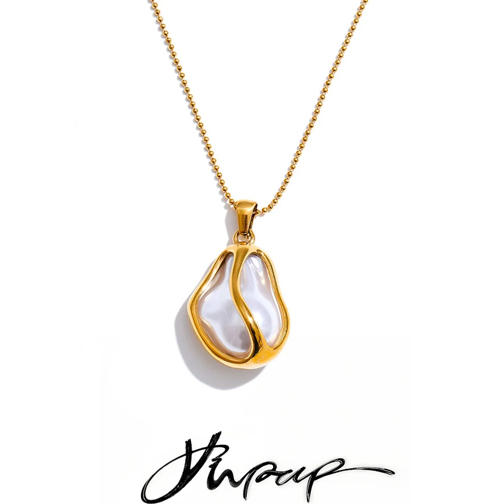 Yhpup Baroque Simulated Pearls Pendant Necklace Women Waterproof
