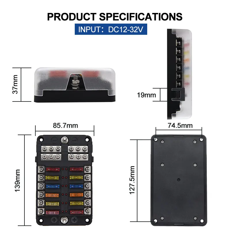 Aiqeer 12 Voies Boîte à Fusibles de Voiture, 12V / 24V / 32V / 48V Porte- Fusible à Lame