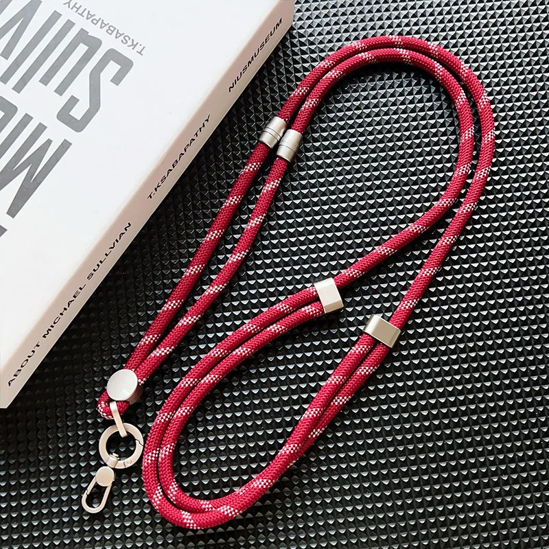 Elegant Silver Adjustable Crossbody Lanyard with Double Buckle and Wrist Strap
