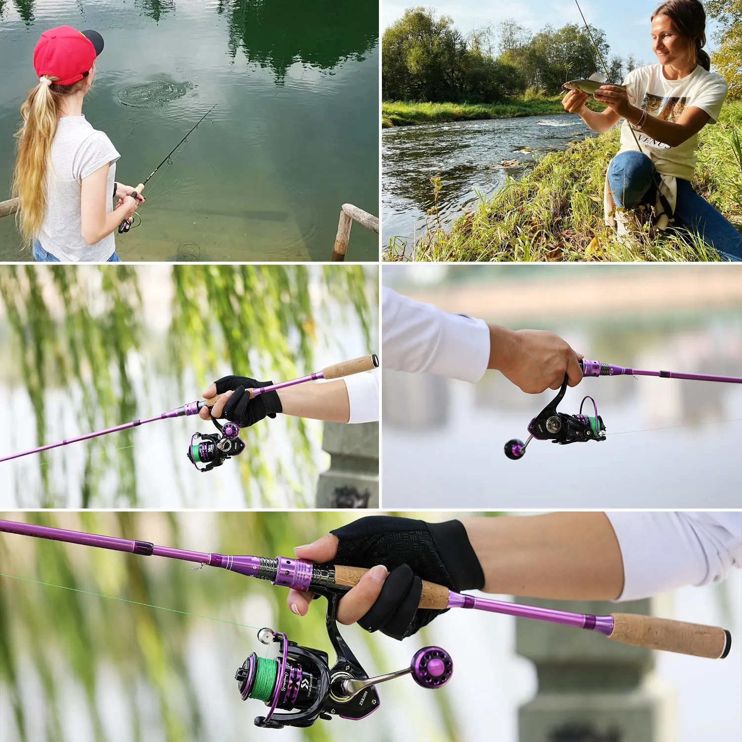 Soukayilang Purple Fishing Rod Combo Telescopic Fishing Rod and Spinning  Reel Fishing Line Full Set Portable for Travel