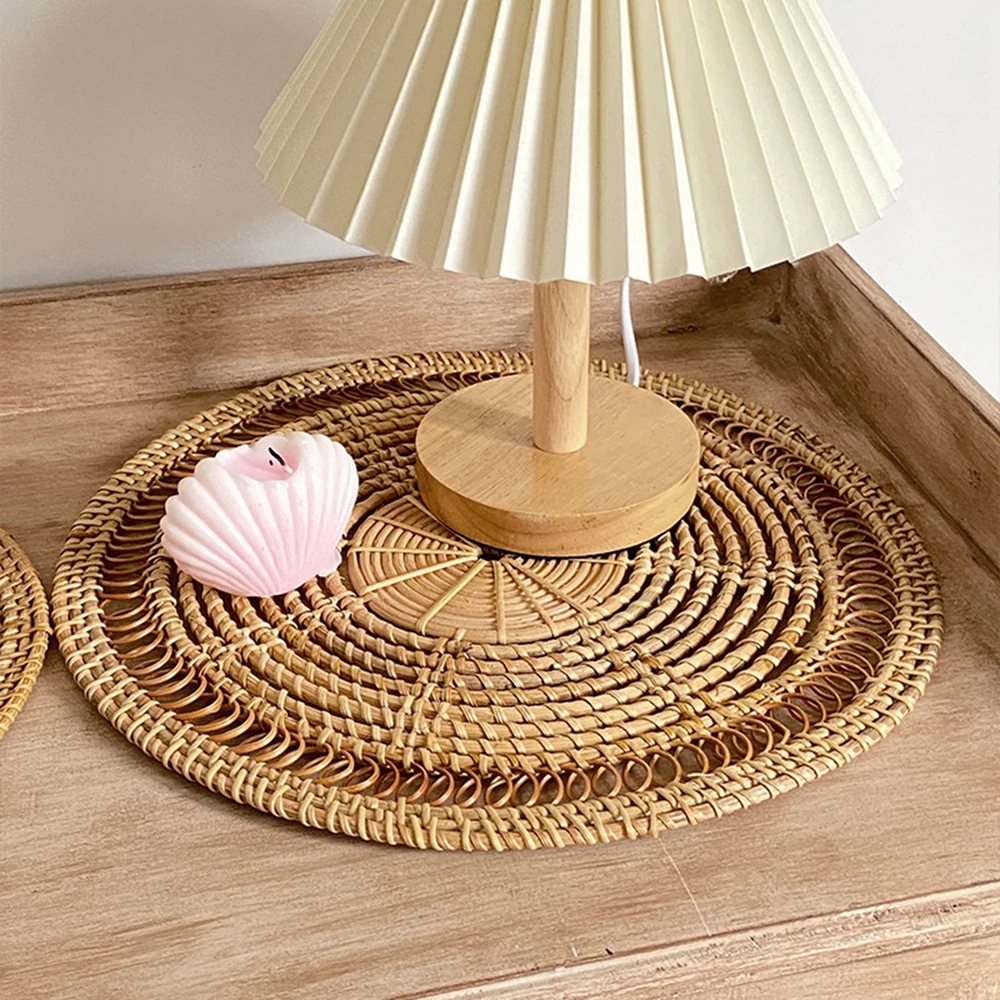 Handmade Rattan Wall Hanging Decor Round Placemat Coaster Natural Wicker Bohemia Style Decoration Rattan Woven Wall Hanging 4