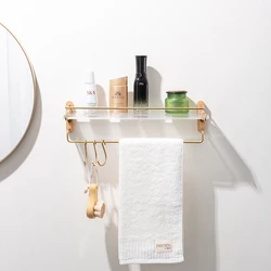 Acrylic Bathroom Table Storage Rack Punch-Free Wall-Mounted Toilet Bathroom Cosmetics Towel Rack Wood