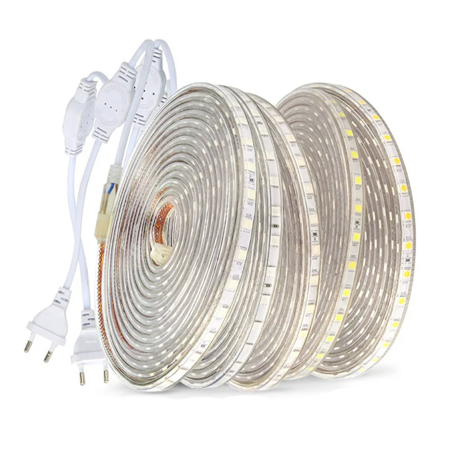  None/Brand SMD 5050 AC 220 V tira LED al aire libre impermeable  220 V 5050 220 V tira LED 220 V SMD 5050 tira de luz LED 1M 2 M 5