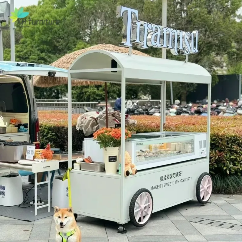 mobile coffee cart Outdoor stall cart Multifunctional ice cream display