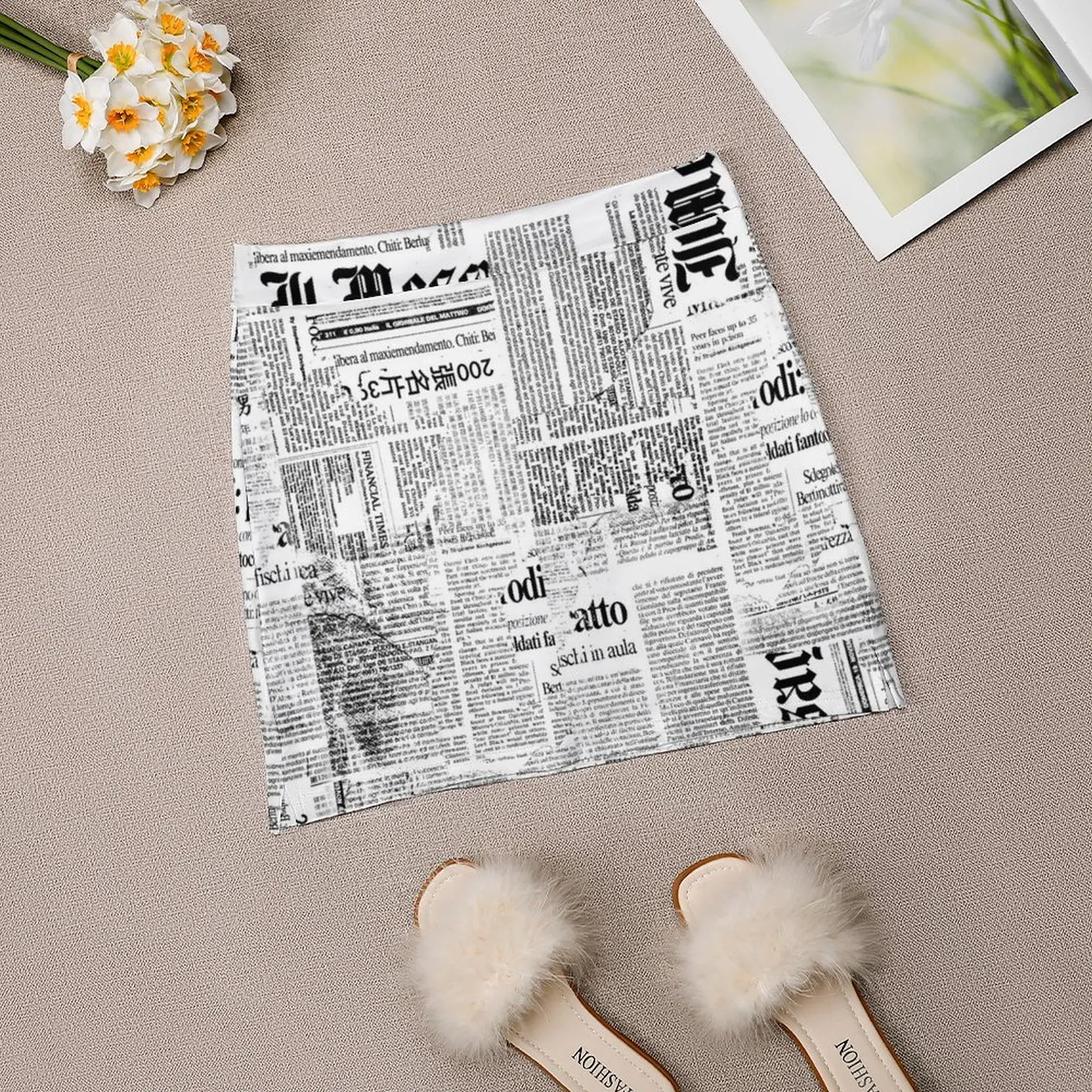 Black And White Collage Of Grunge Newspaper Fragments Light Proof Trouser Skirt new in dresses luxury women skirts