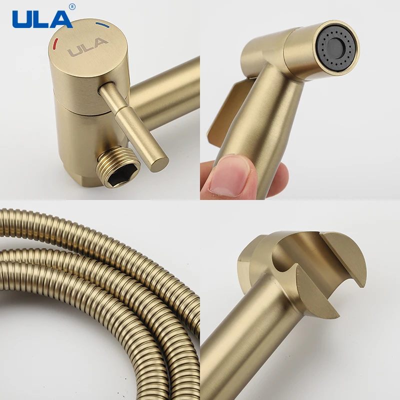 ULA Gold Bidet Faucet Toilet Faucet Stainless Steel Handheld Bidet Sprayer Set Cold Hot Water Mixer Crane Bathroom Shower Head 4