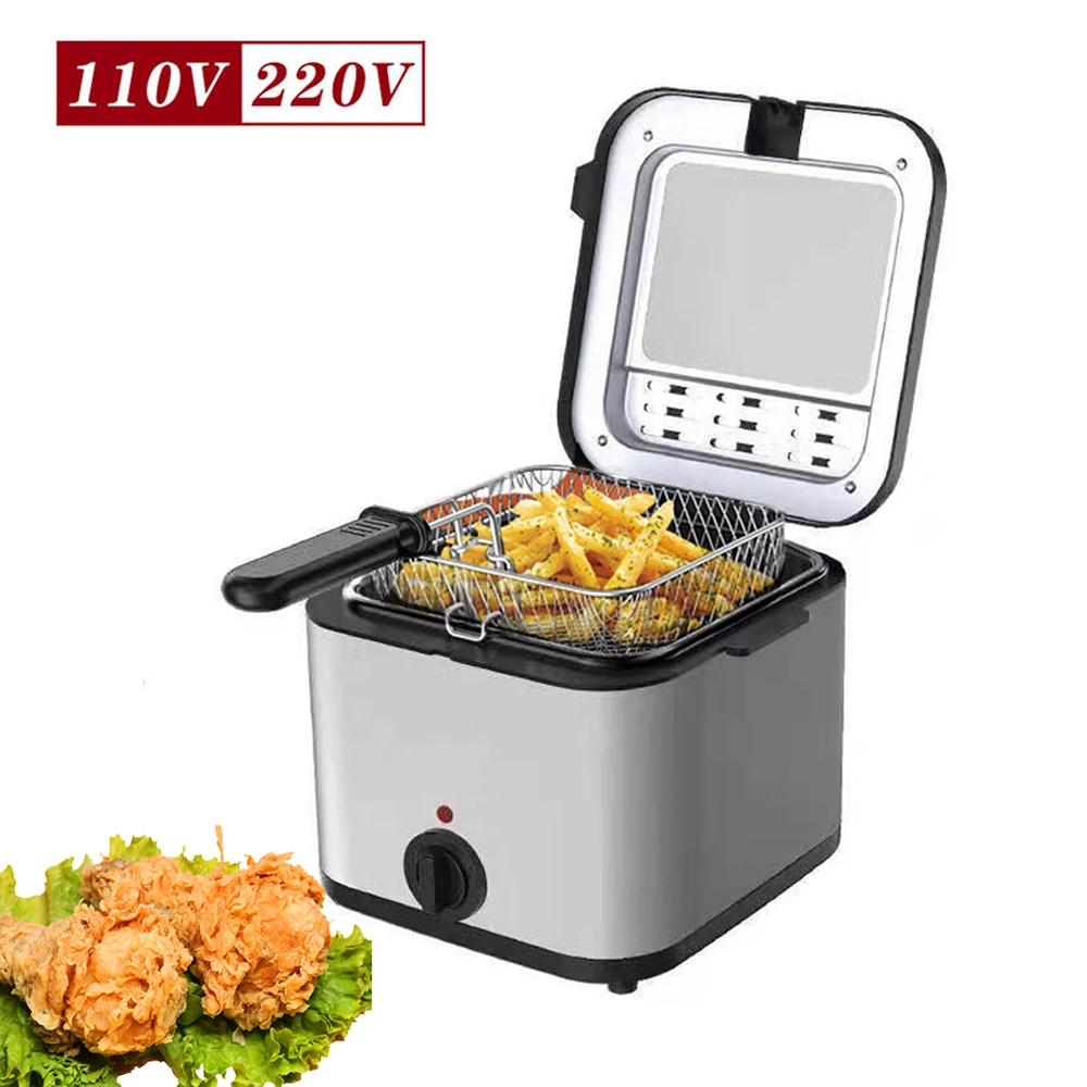 2.5L Electric Fryer 1000W Fried Chicken Chips Snack Multi-Function Fryer 110V/220V Square Stainless Steel Machine Kitchen