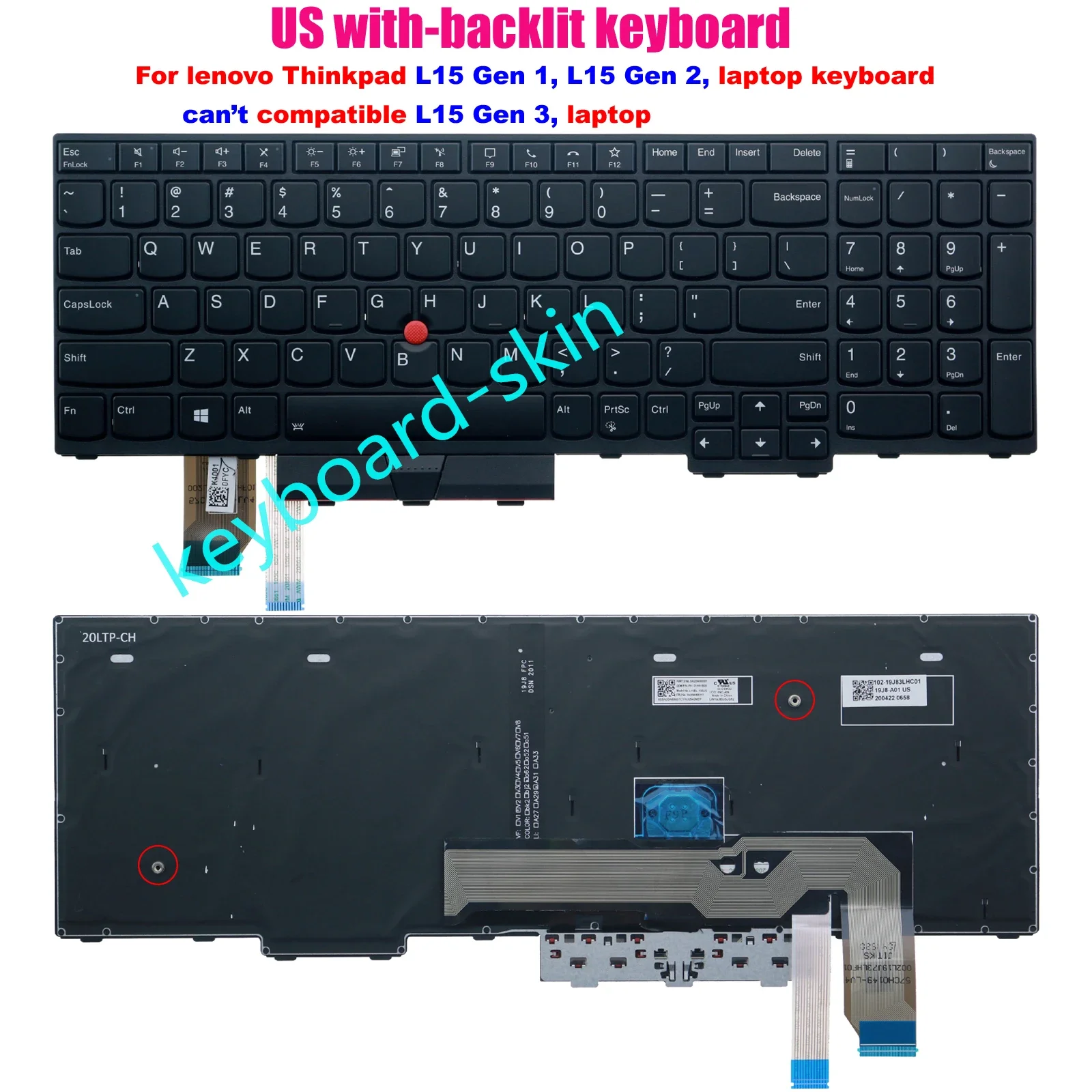 

Новая клавиатура US с подсветкой для ноутбука lenovo IBM Thinkpad L15,L15 gen 1,L15 gen 2