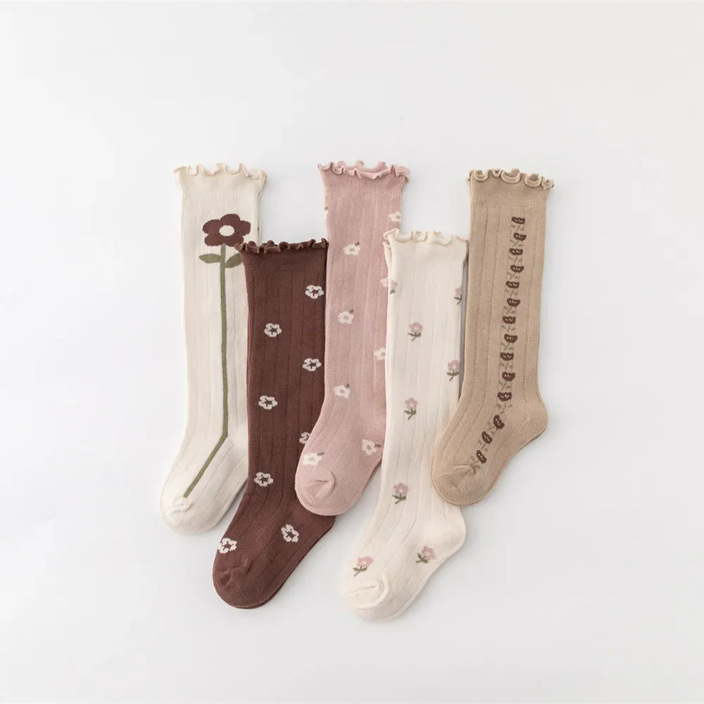 Socks Kids Baby Girls Spring Autumn Winter Korean Flower Striped Knee High Long Warm Thermal