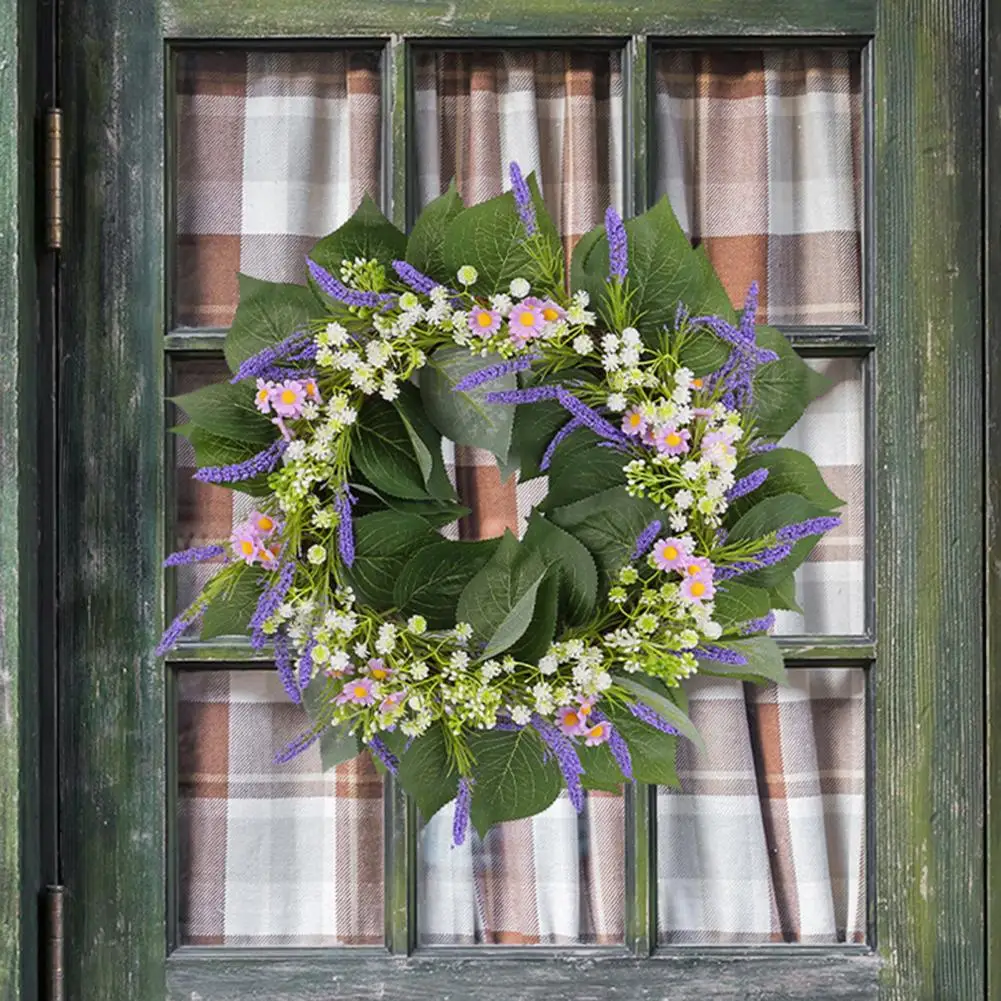 

Высококачественный венок, декор для комнаты, яркий цветной весенний искусственный венок с листьями, украшение с реалистичной симуляцией цветов спереди
