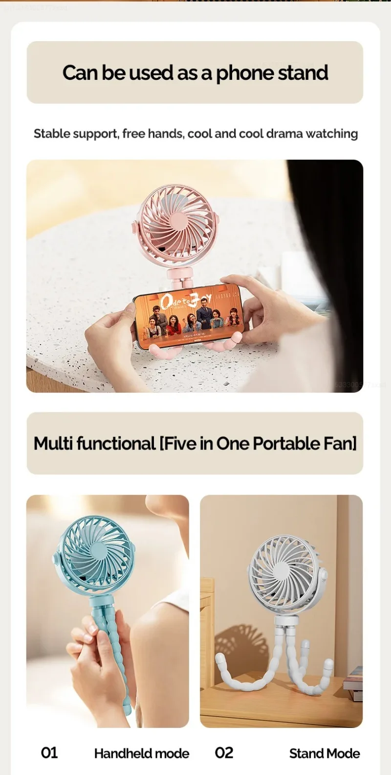 Description Picture 5 of itemBaby Stroller Fan Hand Held Rechargeable USB Bladeless Small Folding Fans Mini Ventilator Silent Table Outdoor Cooler Neck Fan